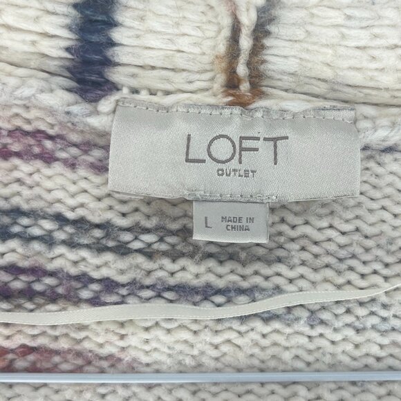 Loft Outlet Long Open Cardigan Cream Rust Green Brown Pockets Size L - Picture 3 of 3